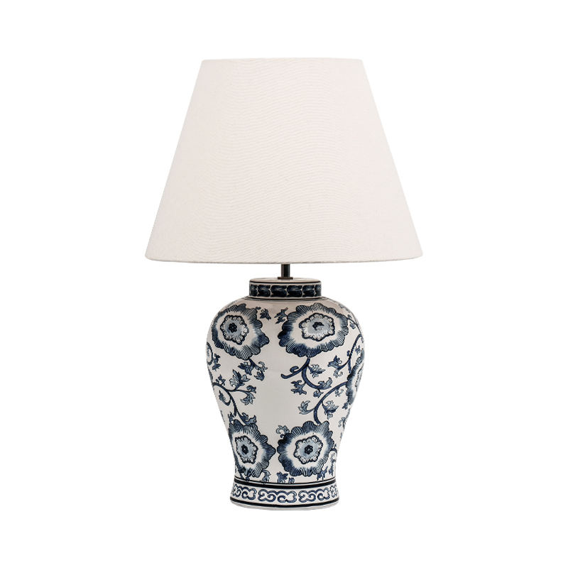 Új kínai stílusú kék és fehér porcelán asztali lámpa