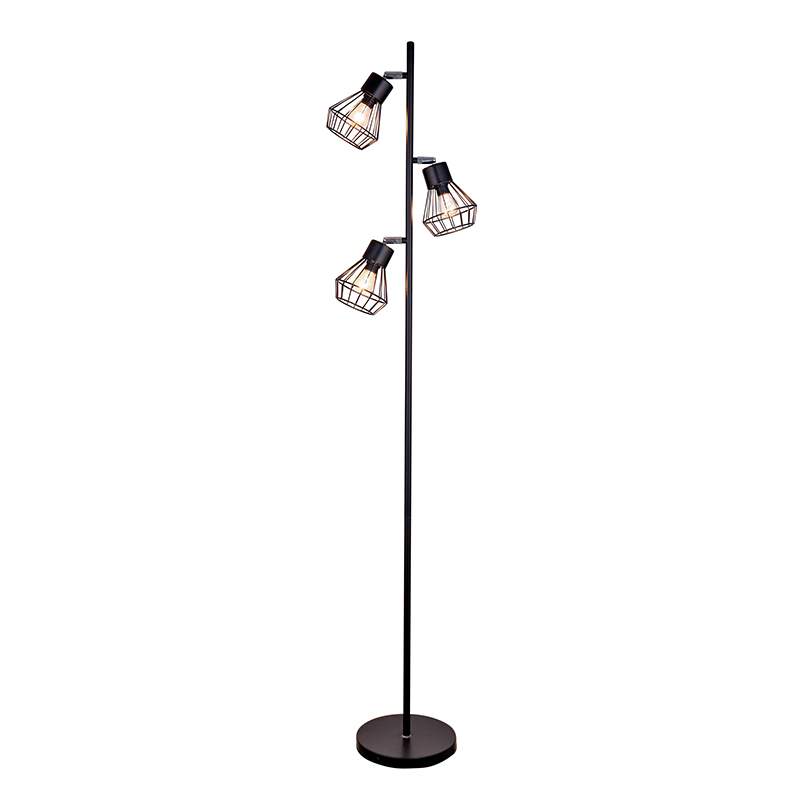 Háromfejű fa lámpa vas padló lámpa